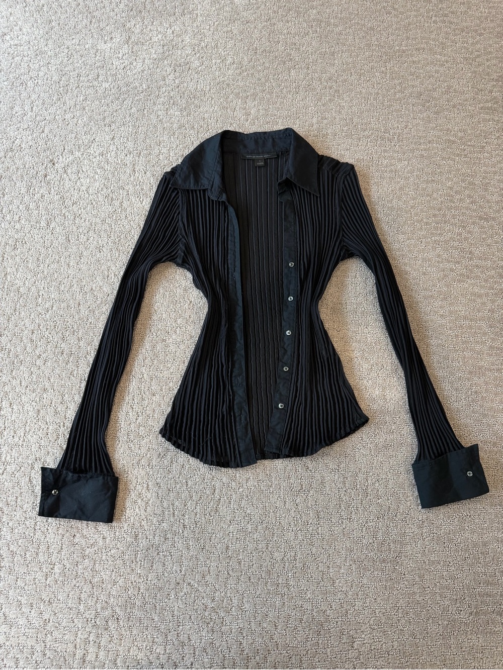 Express Black Pleated Button-Down Shirt